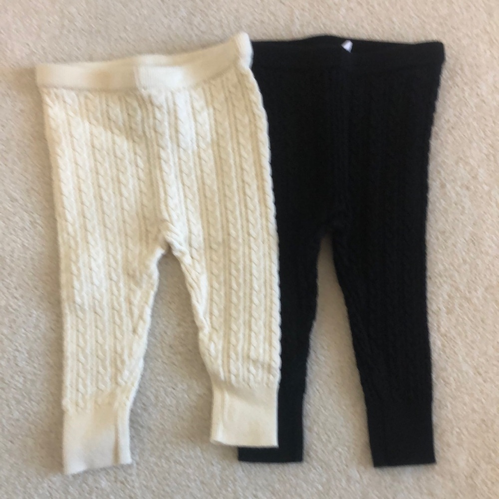 Gap 6-12M cable knit leggings black and cream 2 pairs